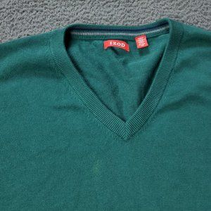 IZOD V Neck Sweater Cotton Pullover Green Cotton   Mens Size XL